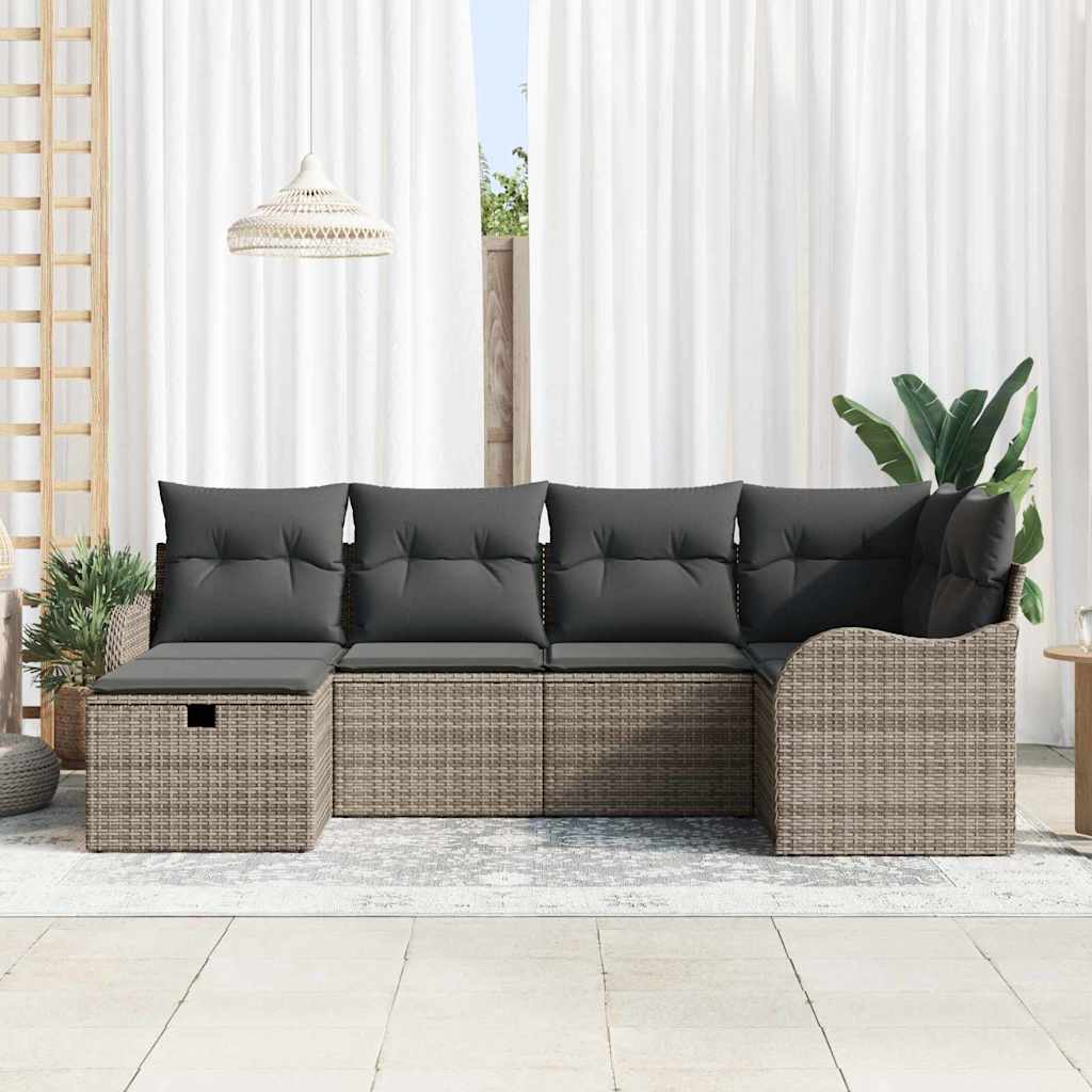 Garten-Sofa-Set mit Kissen mit Speicher 6 pcs Grau Poly Rattan