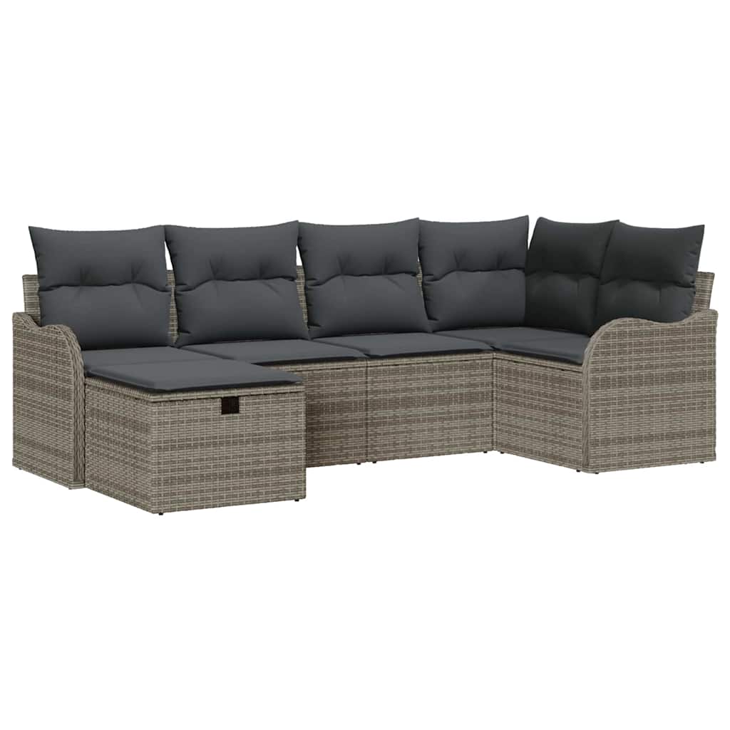 Garten-Sofa-Set mit Kissen mit Speicher 6 pcs Grau Poly Rattan