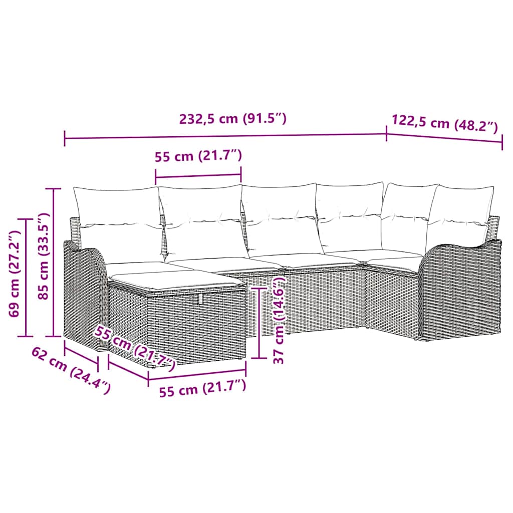 Garten-Sofa-Set mit Kissen mit Speicher 6 pcs Grau Poly Rattan