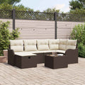 Garten-Sofa-Set mit Kissen 7 pcs Braun und Creme Poly Rattan