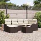 Garten-Sofa-Set mit Kissen 7 pcs Braun und Creme Poly Rattan