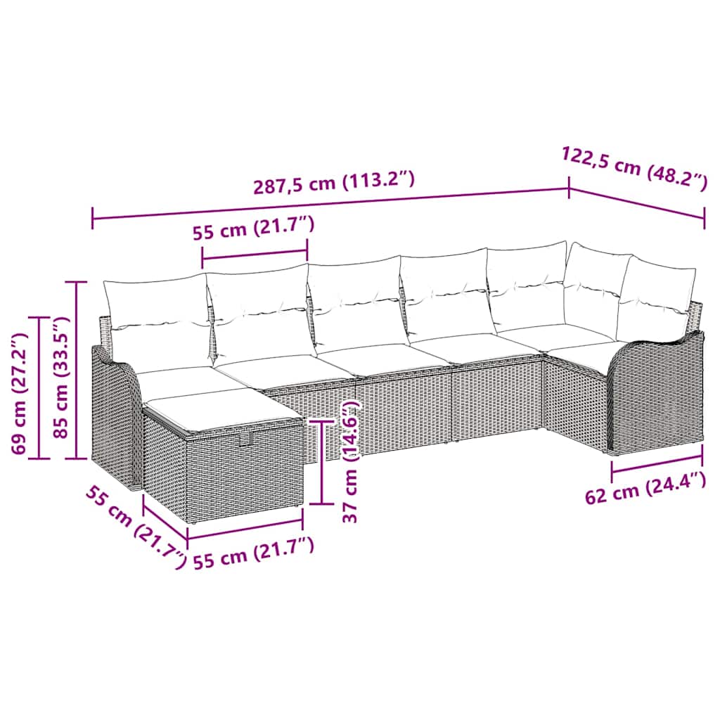Sofa Set mit Kissen mit Speicher 7 pcs Grau Poly-Rattan