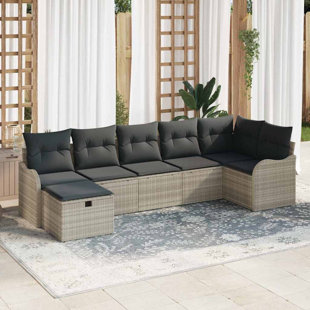 Sofa Set mit Kissen mit Speicher Hellgrau Poly-Rattan