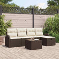 Sofa Set mit Kissen 6 pcs Braun und Creme Poly-Rattan