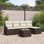 Sofa Set mit Kissen 6 pcs Braun und Creme Poly-Rattan