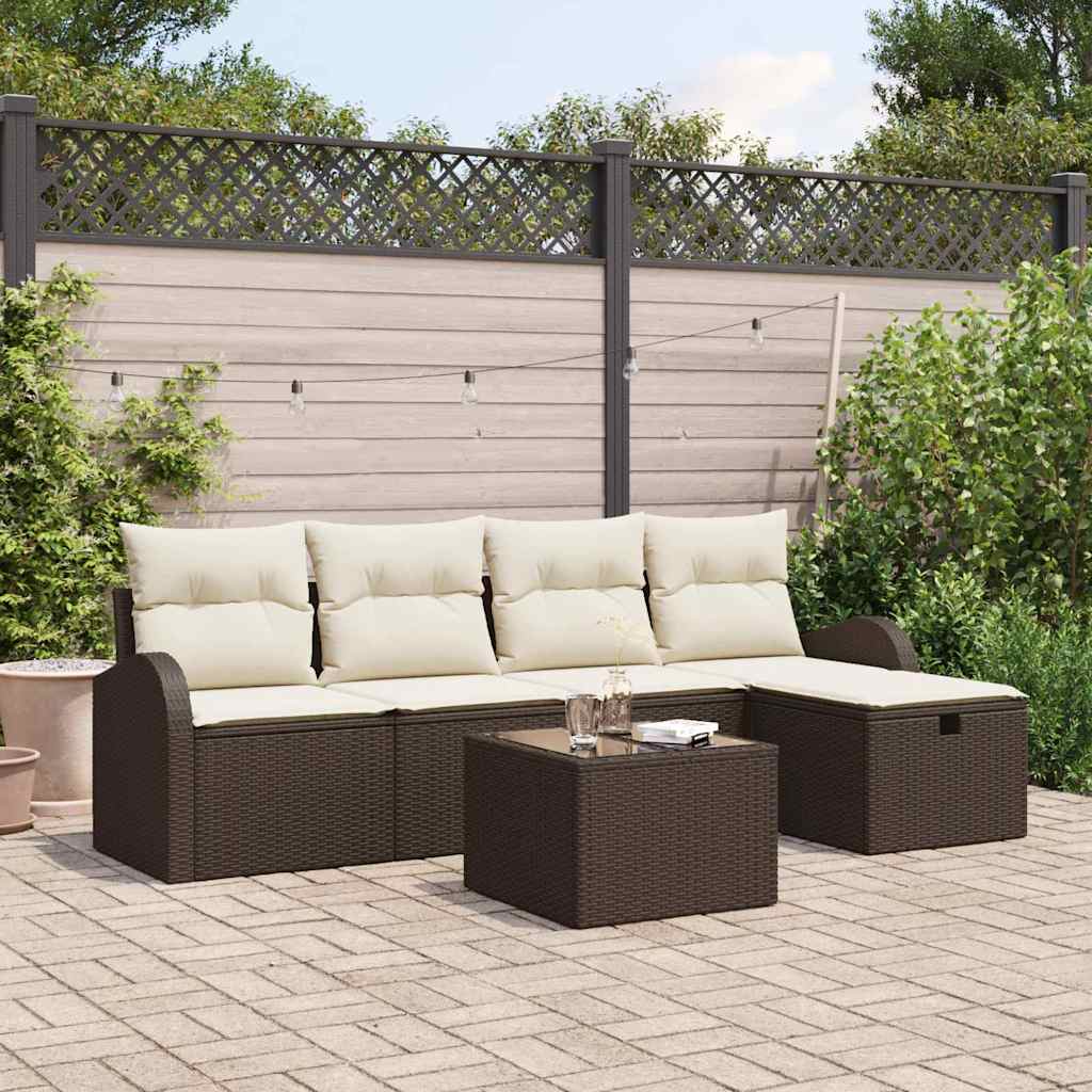 Sofa Set mit Kissen 6 pcs Braun und Creme Poly-Rattan