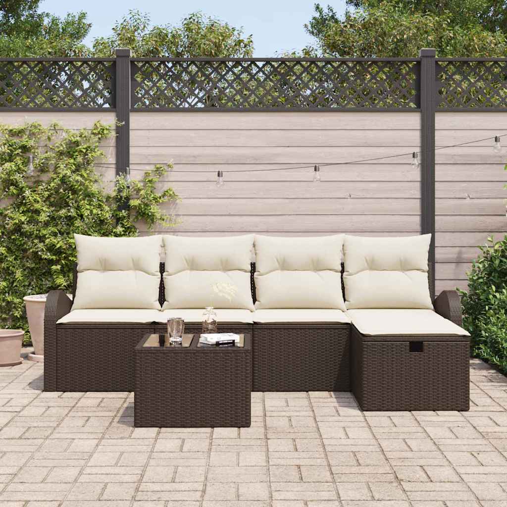Sofa Set mit Kissen 6 pcs Braun und Creme Poly-Rattan