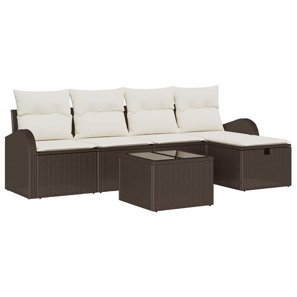 Sofa Set mit Kissen 6 pcs Braun und Creme Poly-Rattan