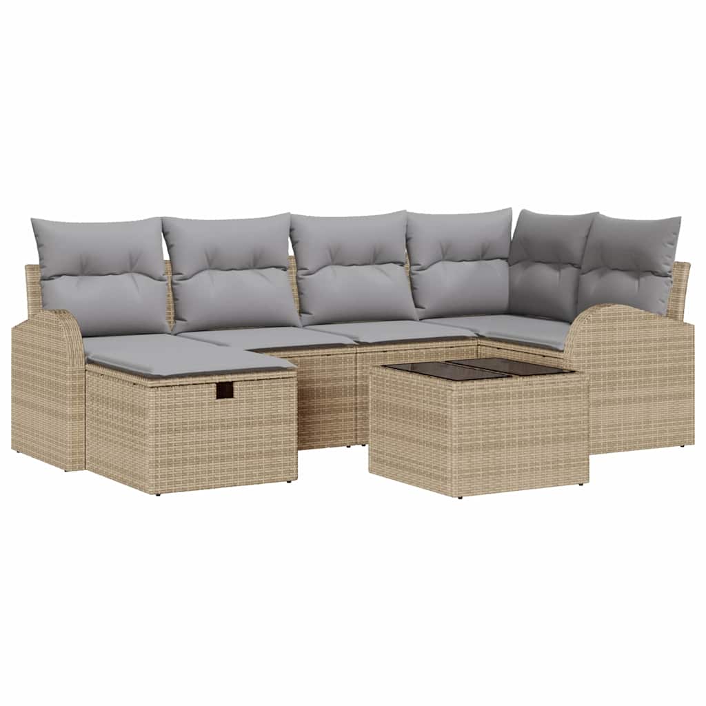 Sofa Set mit Kissen mit Speicher Beige und Hellgrau Poly-Rattan