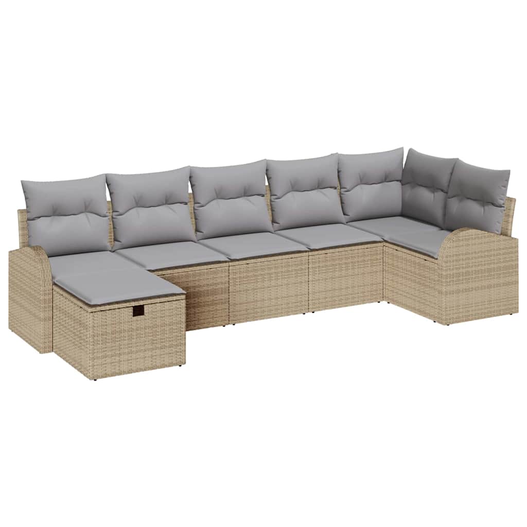 Sofa Set mit Kissen mit Speicher Beige und Hellgrau Poly-Rattan