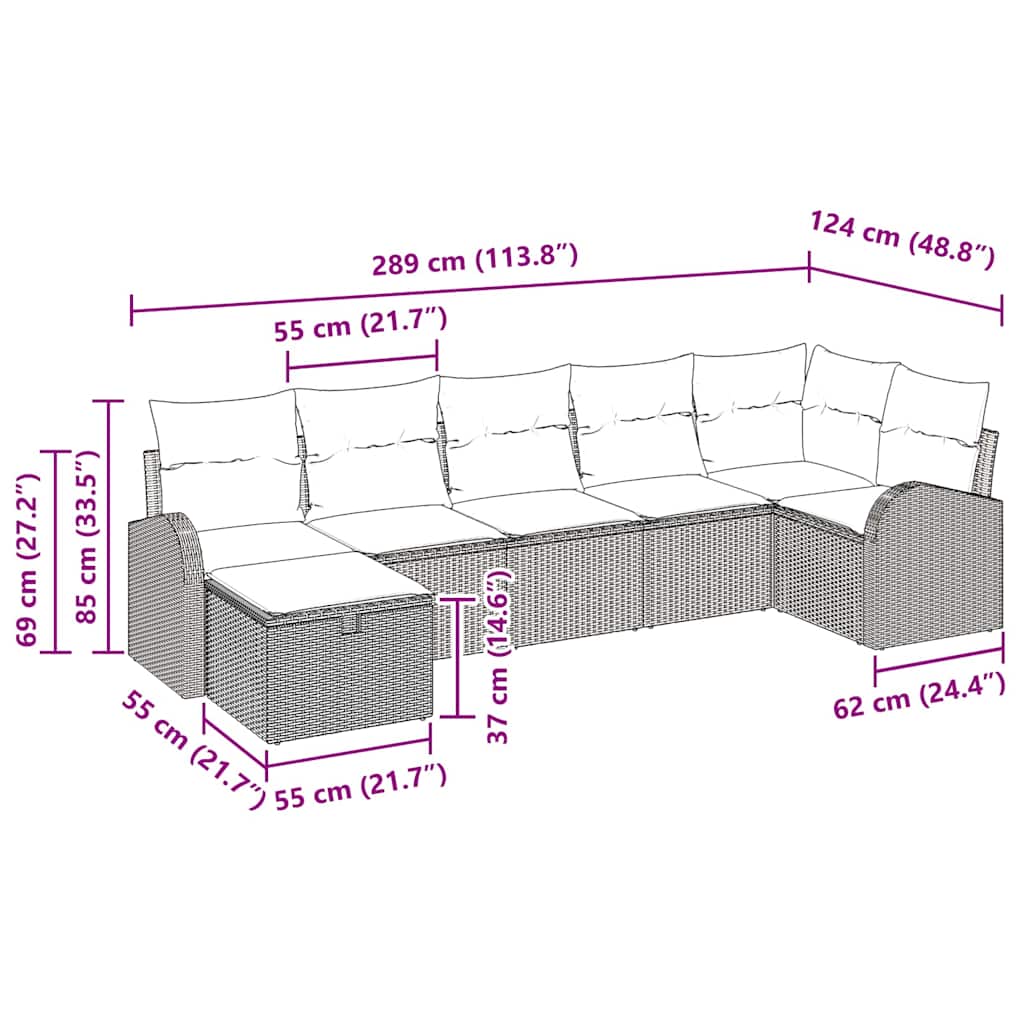 Sofa Set mit Kissen mit Speicher 7 pcs Schwarz Poly-Rattan