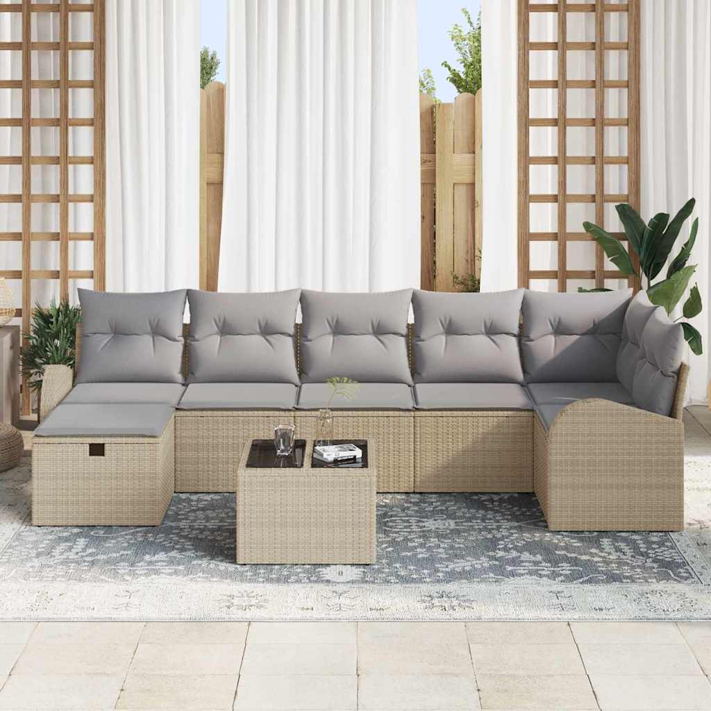 Sofa Set mit Kissen mit Speicher Beige und Hellgrau Poly-Rattan