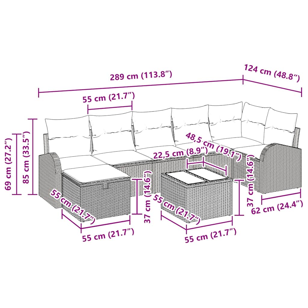 Sofa Set mit Kissen mit Speicher Beige und Hellgrau Poly-Rattan