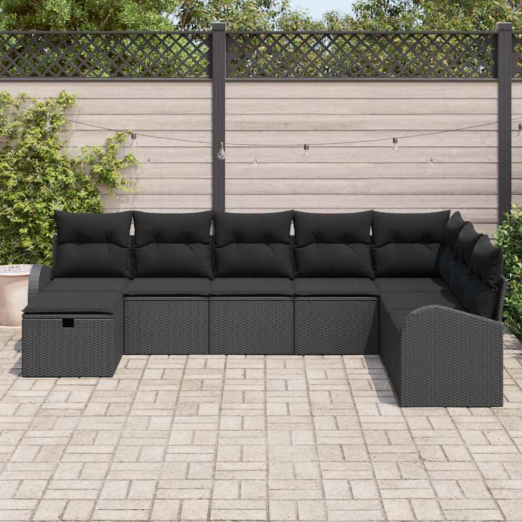 Sofa Set mit Kissen mit Speicher Schwarz Poly-Rattan