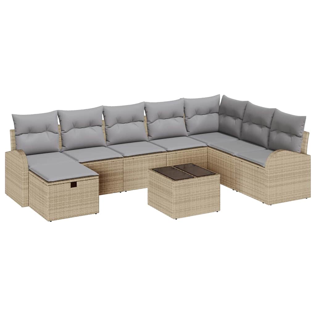 Sofa Set mit Kissen mit Speicher Beige und Hellgrau Poly-Rattan