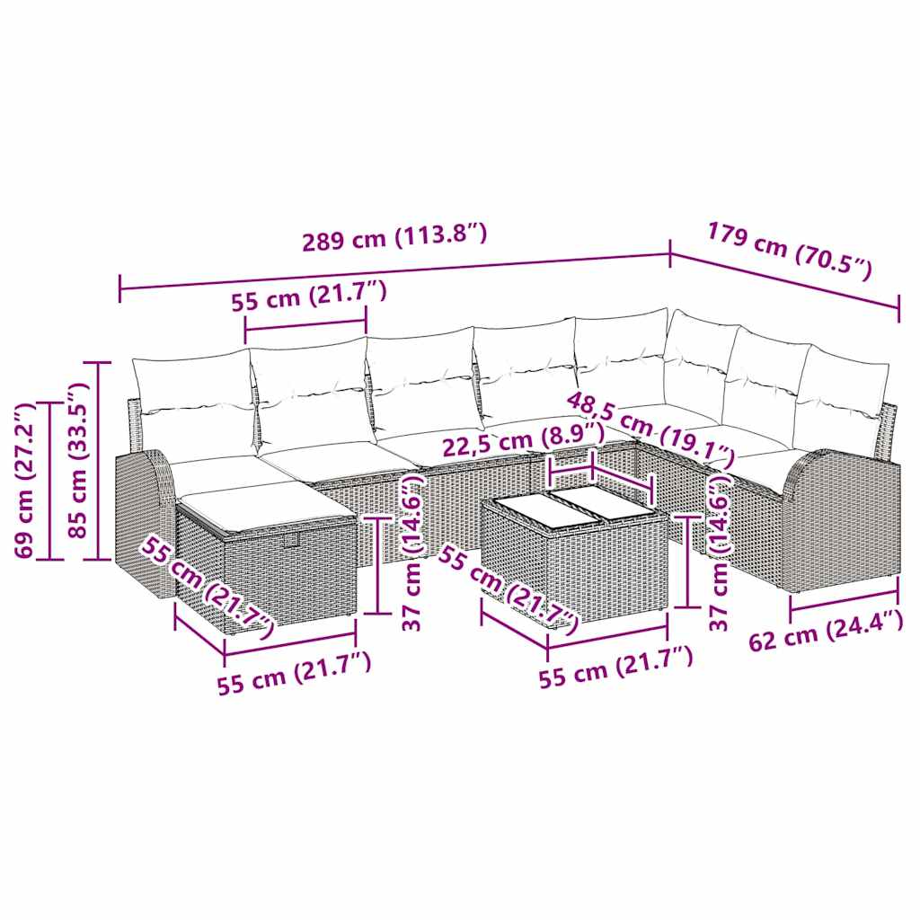 Sofa Set mit Kissen mit Speicher Beige und Hellgrau Poly-Rattan