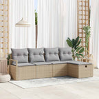 Sofa Set mit Kissen 5 pcs Beige und Hellgrau Poly-Rattan