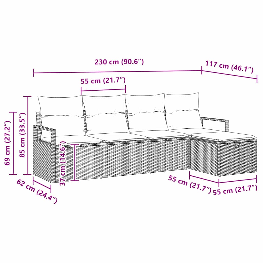 Sofa Set mit Kissen 5 pcs Beige und Hellgrau Poly-Rattan