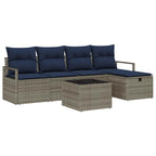 Sofa Set mit Kissen Grau und Marineblau Poly-Rattan