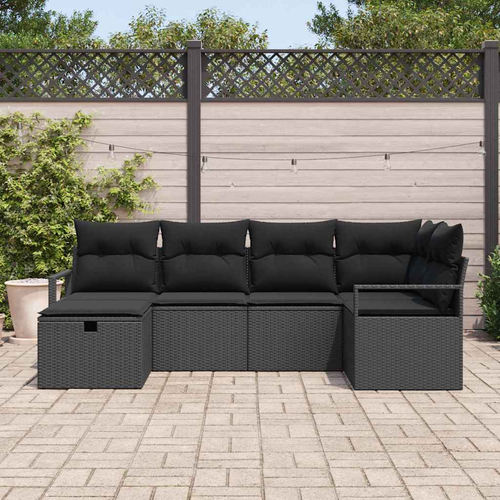 Sofa Set mit Kissen mit Speicher Schwarz Poly-Rattan