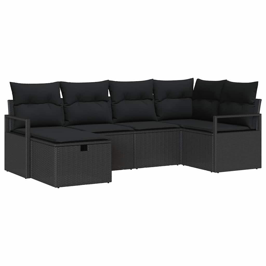 Sofa Set mit Kissen mit Speicher Schwarz Poly-Rattan