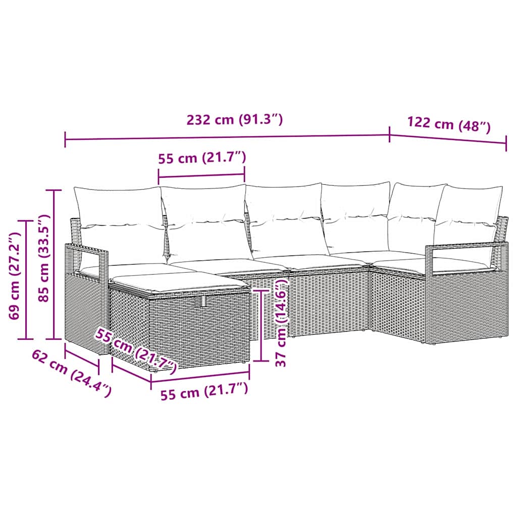 Sofa Set mit Kissen mit Speicher Schwarz Poly-Rattan