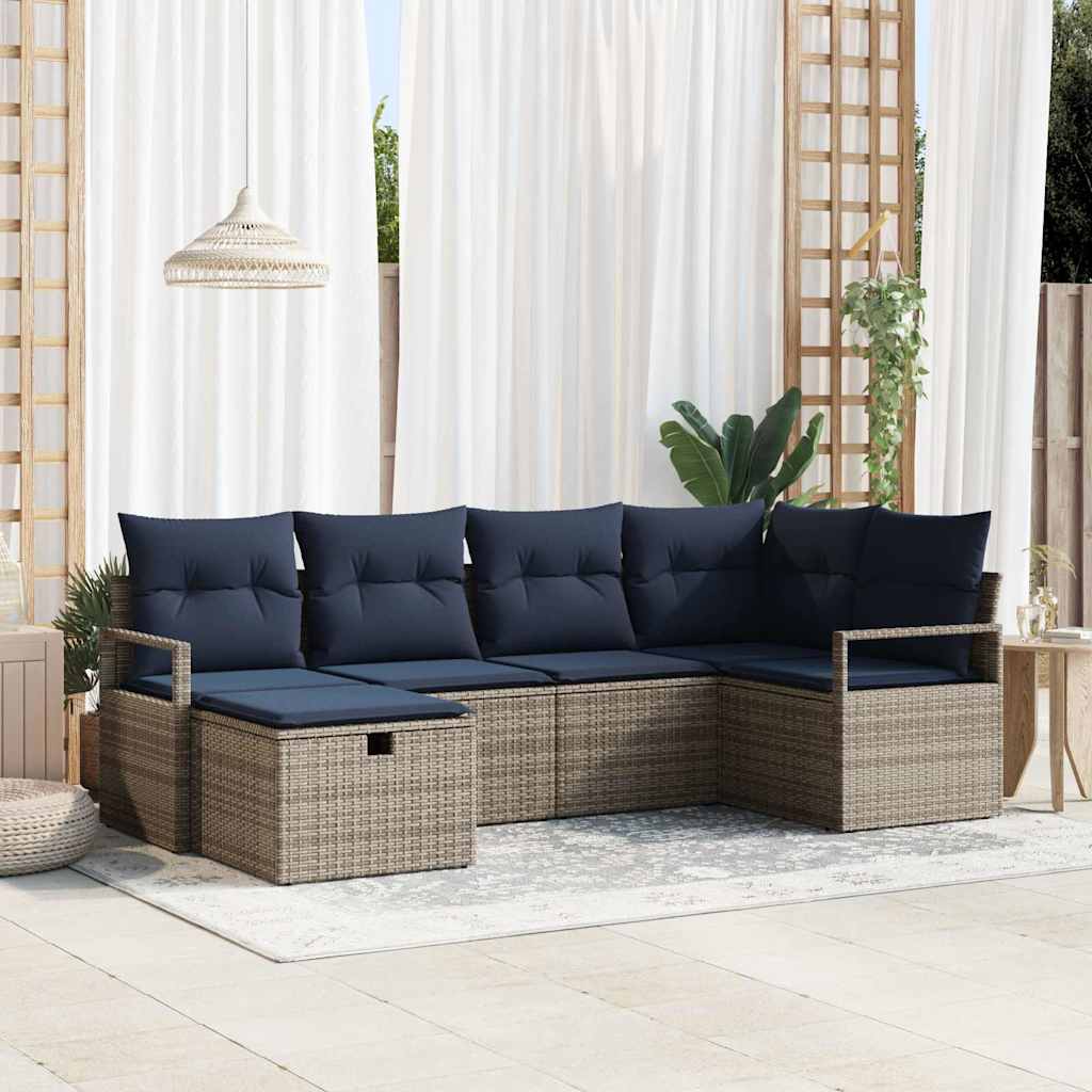 Sofa Set mit Kissen Grau und Marineblau Poly-Rattan