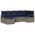 Sofa Set mit Kissen Grau und Marineblau Poly-Rattan