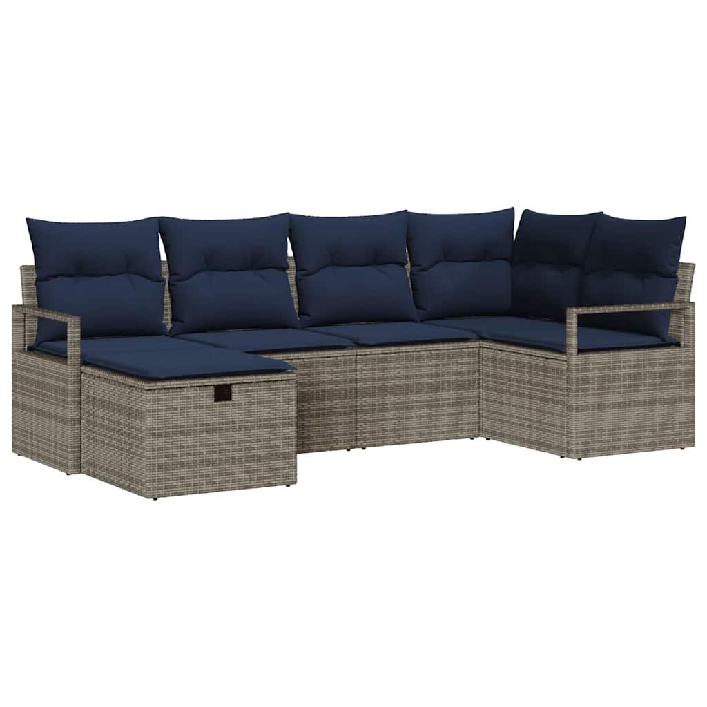 Sofa Set mit Kissen Grau und Marineblau Poly-Rattan