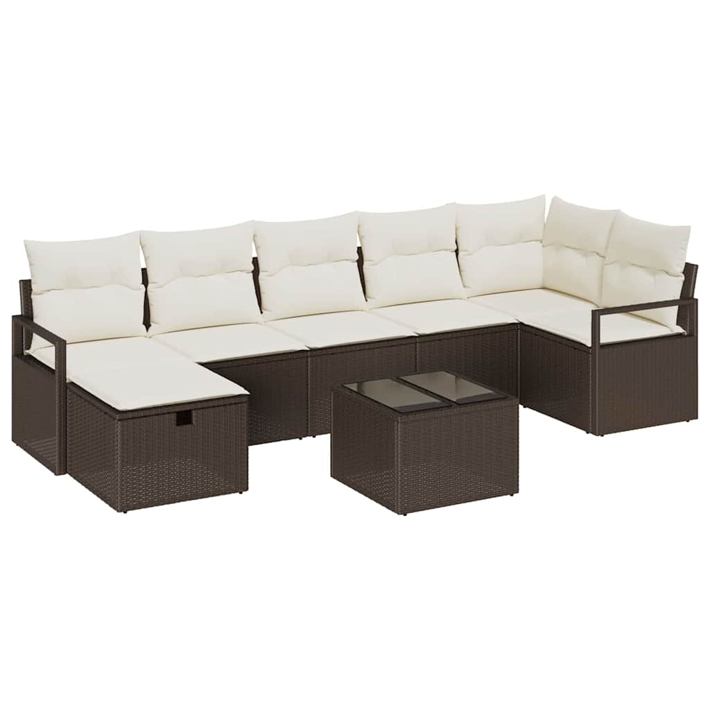 Sofa Set mit Kissen 8 pcs Braun und Creme Poly-Rattan