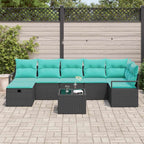 Sofa Set mit Kissen 8 pcs Schwarz und Türkis Poly-Rattan
