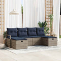 Sofa Set mit Kissen 6 pcs Grau und Marineblau Poly-Rattan