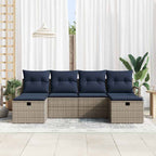Sofa Set mit Kissen 6 pcs Grau und Marineblau Poly-Rattan