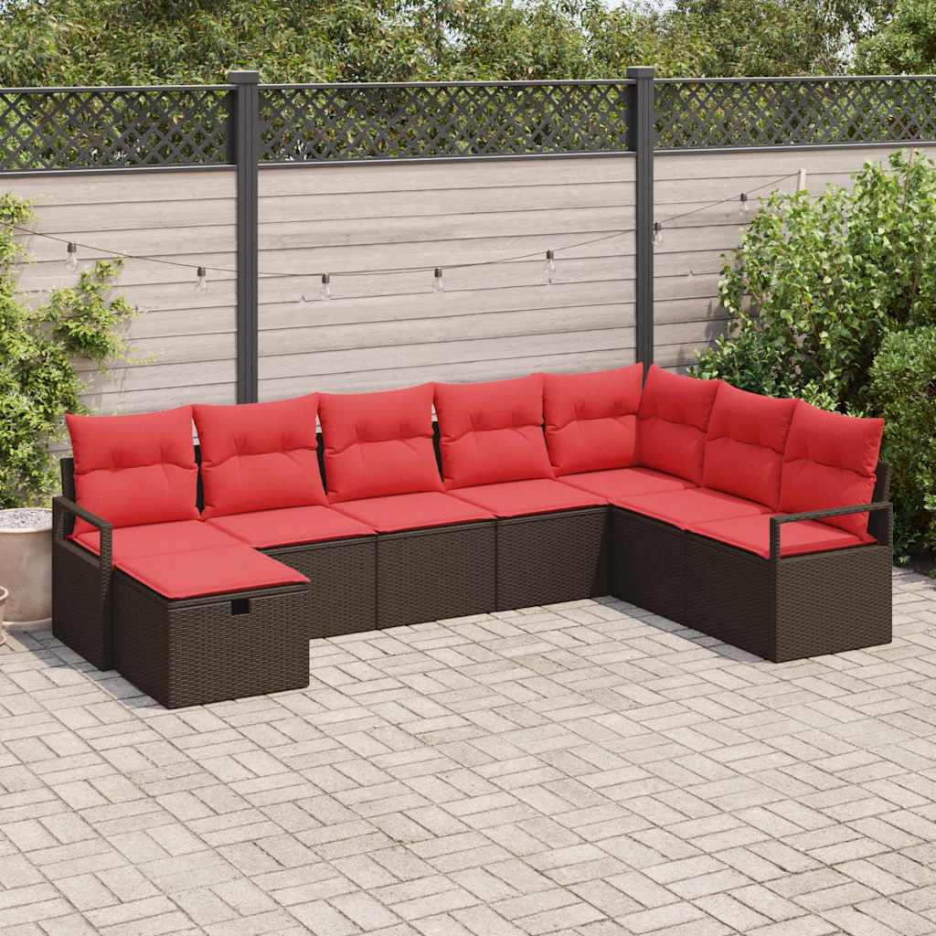 Sofa Set mit Kissen mit Speicher 8 pcs Braun Poly-Rattan