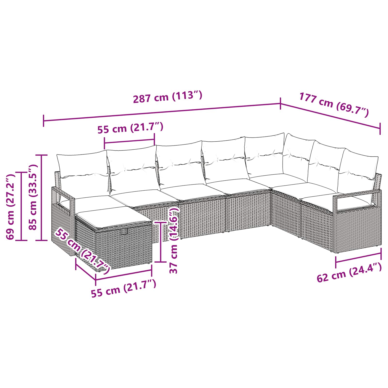 Sofa Set mit Kissen mit Speicher 8 pcs Braun Poly-Rattan