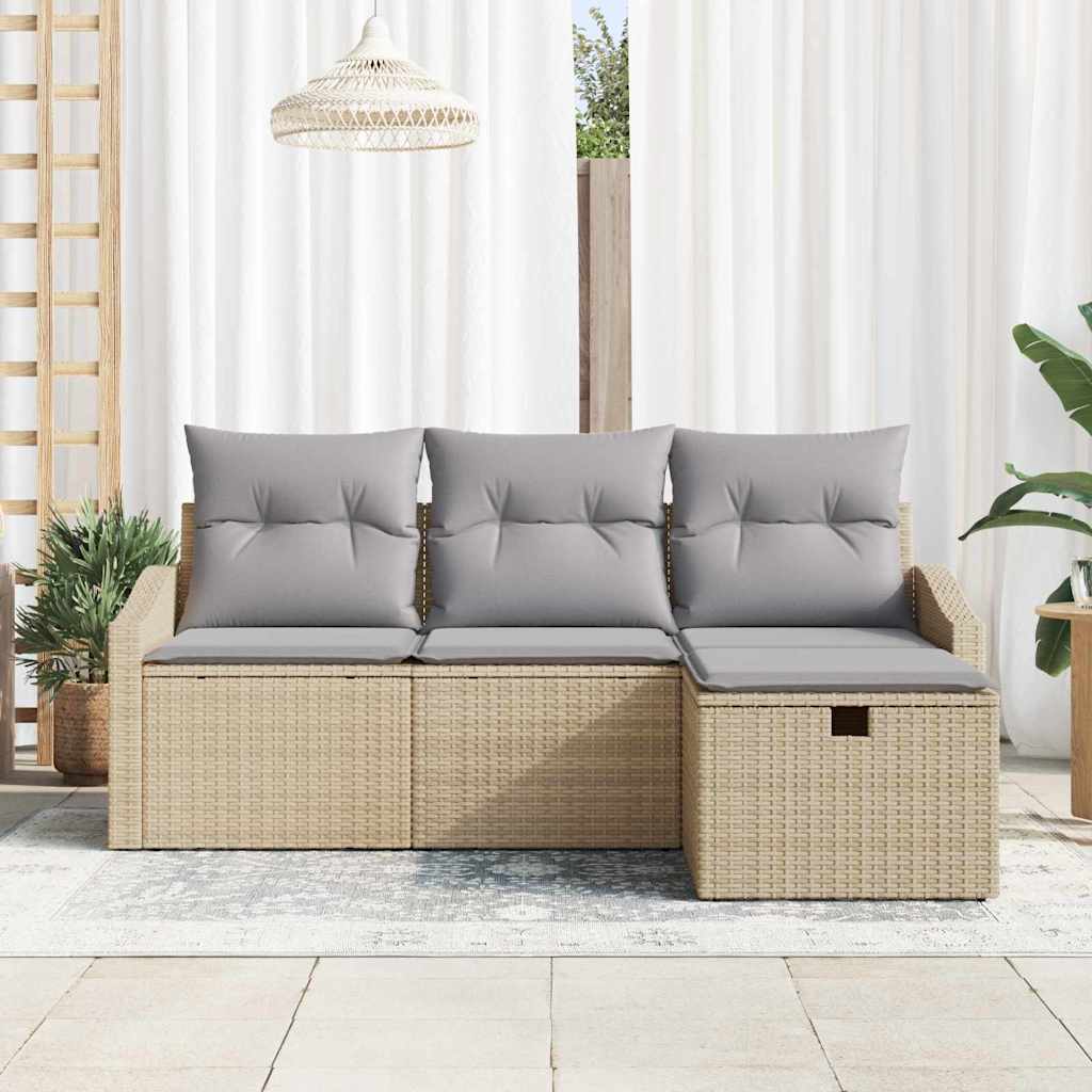 Sofa Set mit Kissen mit Speicher 4 pcs Beige Poly-Rattan