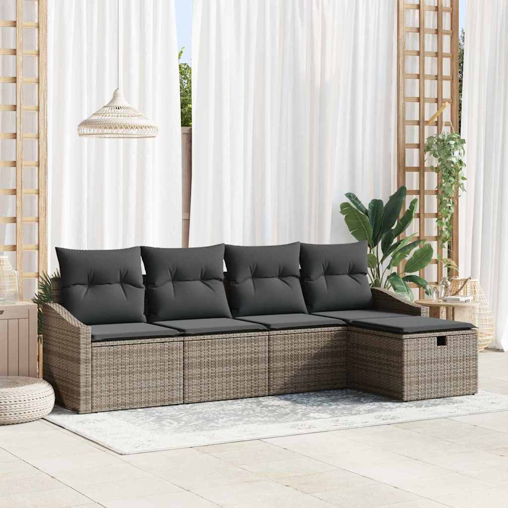 Sofa Set mit Kissen mit Speicher 5 pcs Grau Poly-Rattan