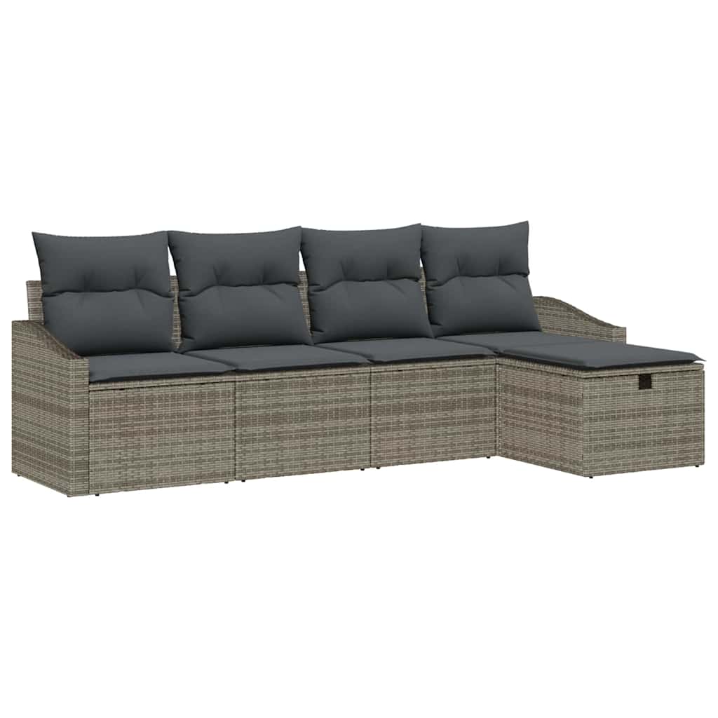 Sofa Set mit Kissen mit Speicher 5 pcs Grau Poly-Rattan