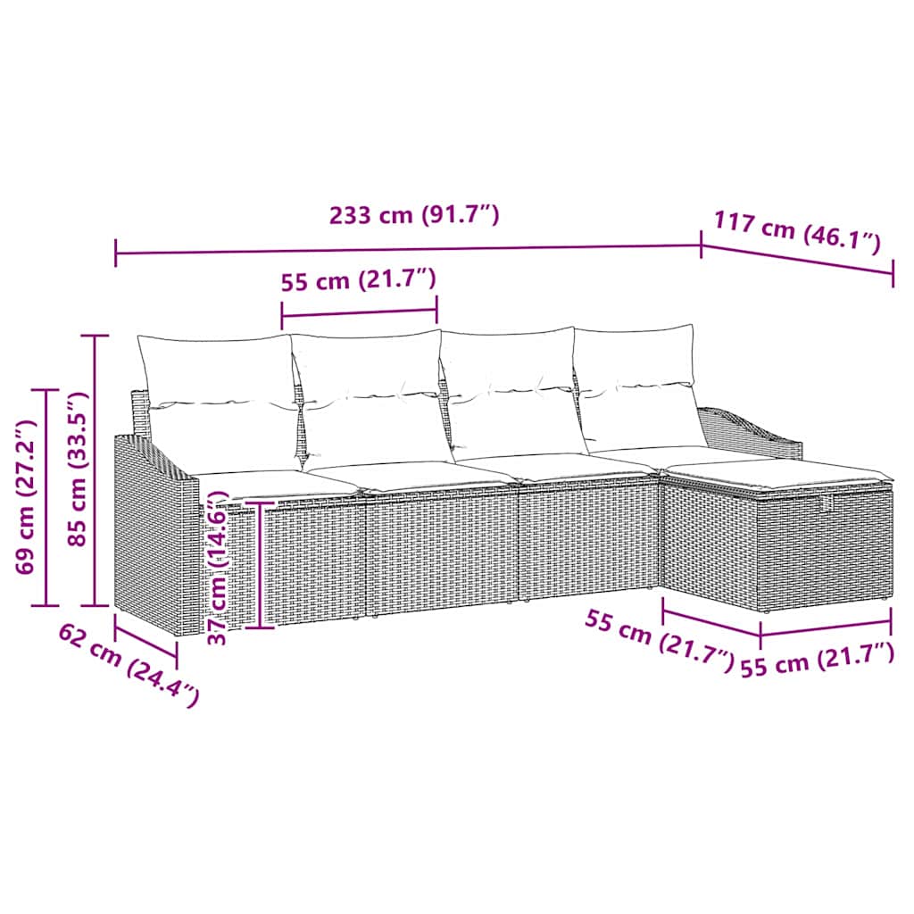 Sofa Set mit Kissen mit Speicher 5 pcs Grau Poly-Rattan