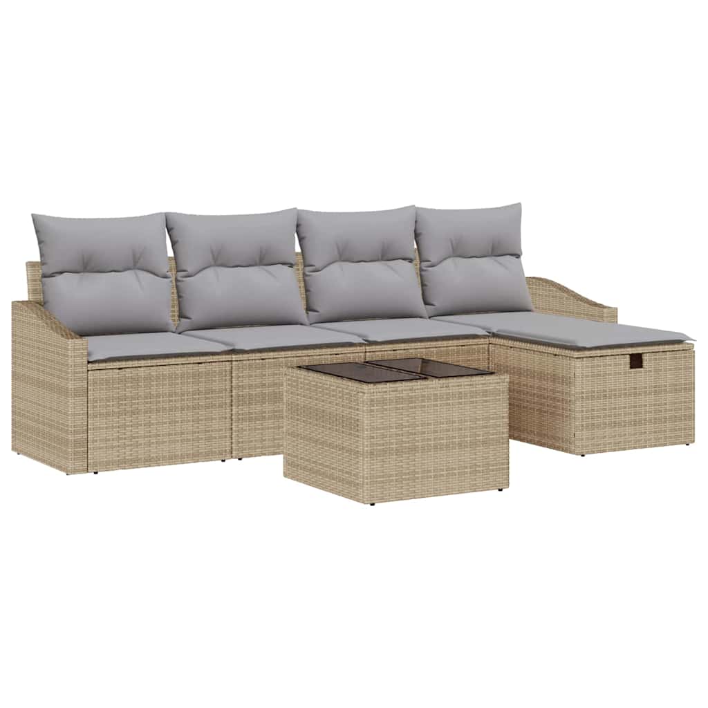 Sofa Set mit Kissen mit Speicher Beige Poly-Rattan