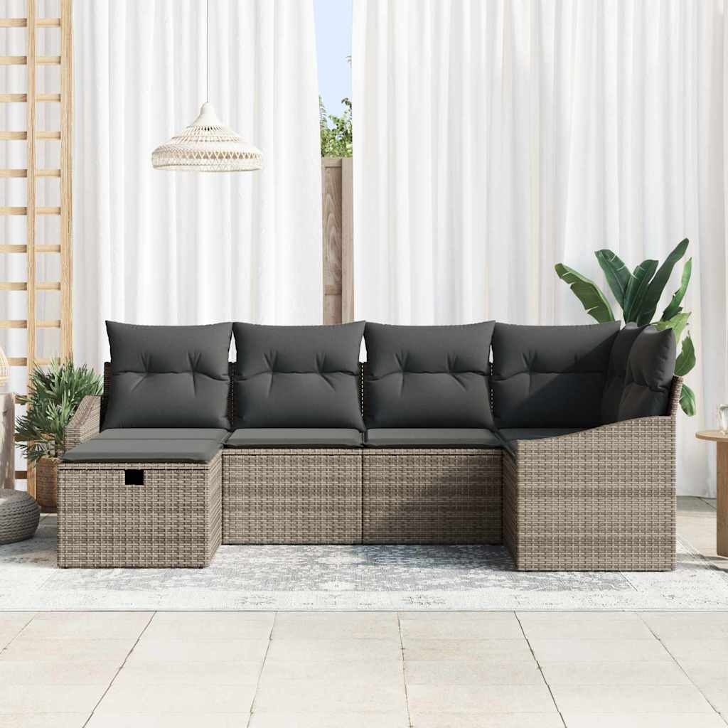 Sofa Set mit Kissen mit Speicher Grau Poly-Rattan