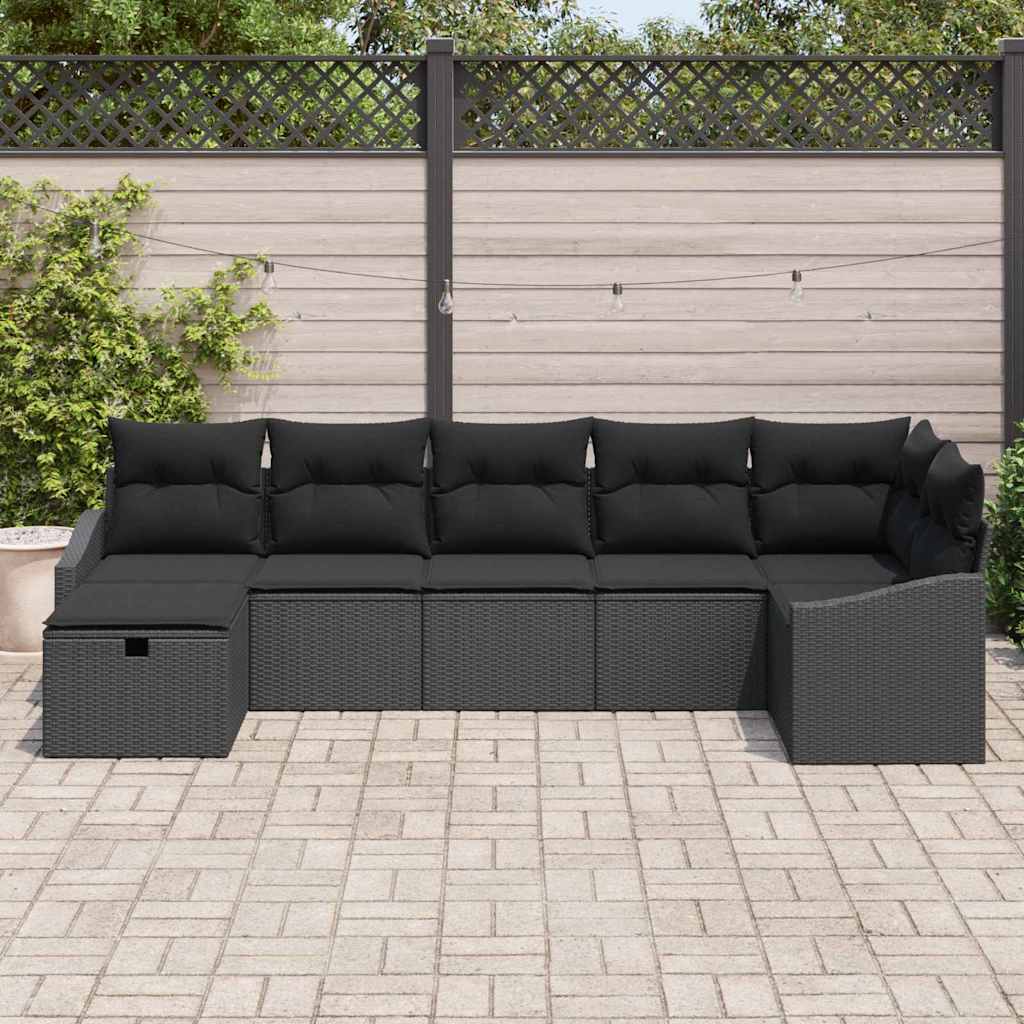 Sofa Set mit Kissen mit Speicher Schwarz Poly-Rattan