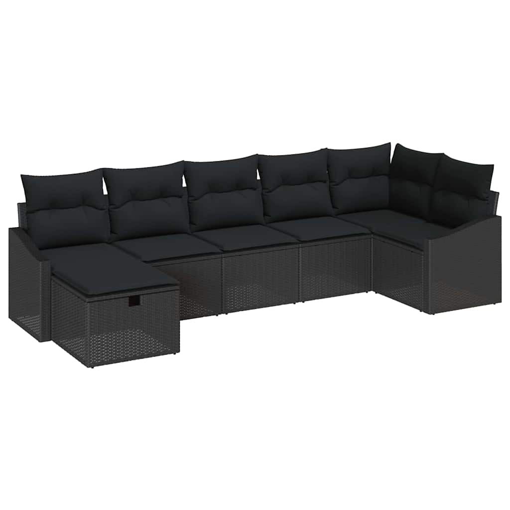 Sofa Set mit Kissen mit Speicher Schwarz Poly-Rattan