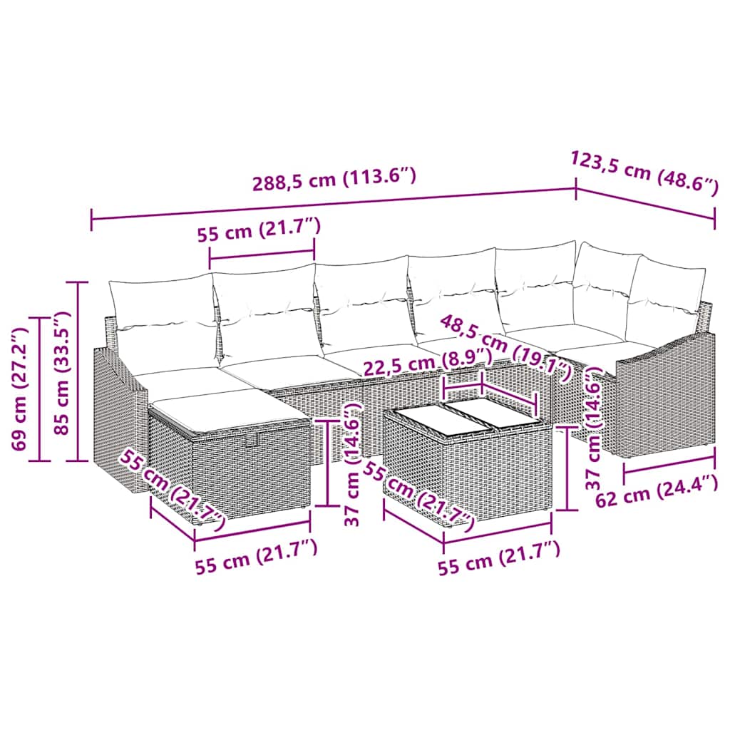 Sofa Set mit Kissen mit Speicher 8 pcs Schwarz Poly-Rattan