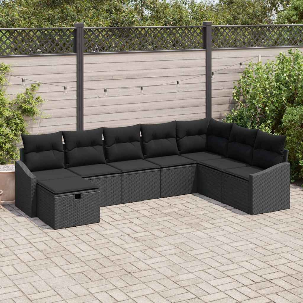 Gartensofa-set mit Kissen mit Speicher 8 pcs Poly-Rattan