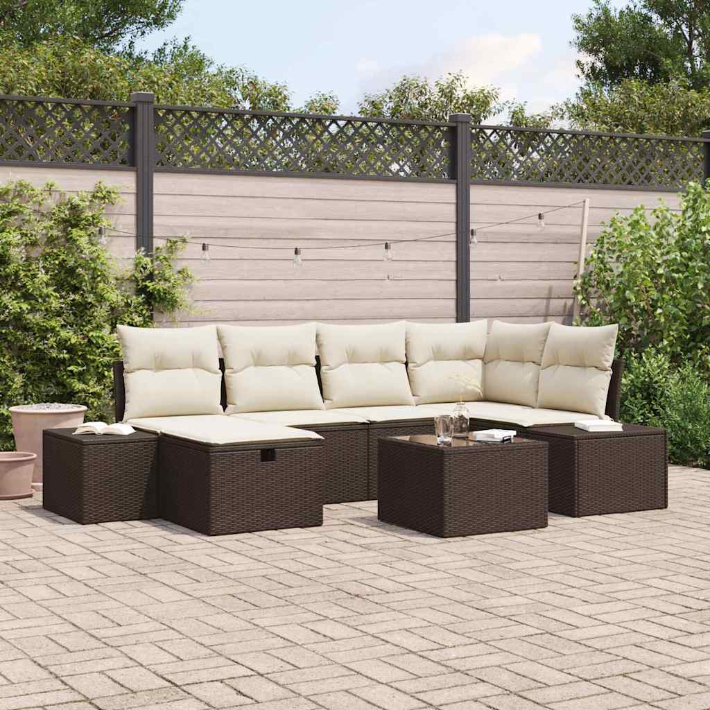 Gartensofa-set mit Kissen 7 pcs Braun Poly-Rattan
