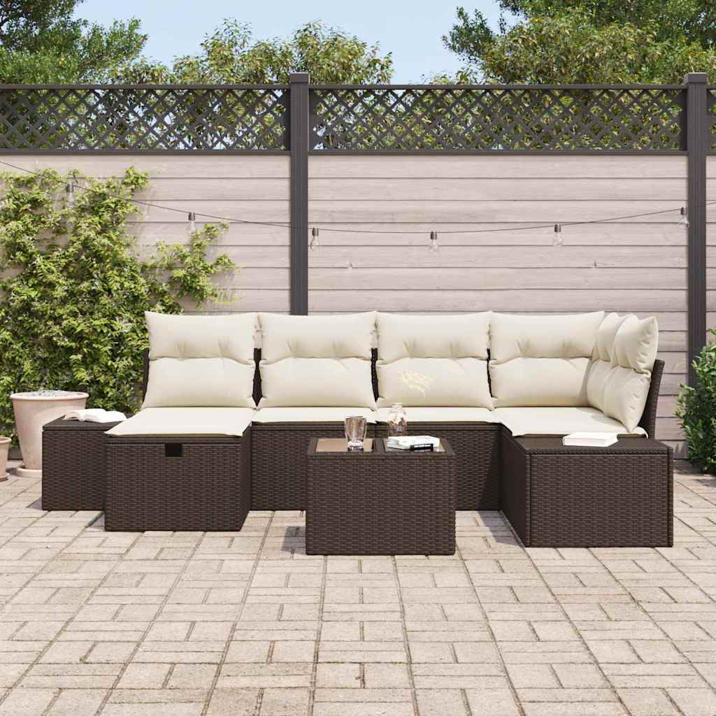 Gartensofa-set mit Kissen 7 pcs Braun Poly-Rattan