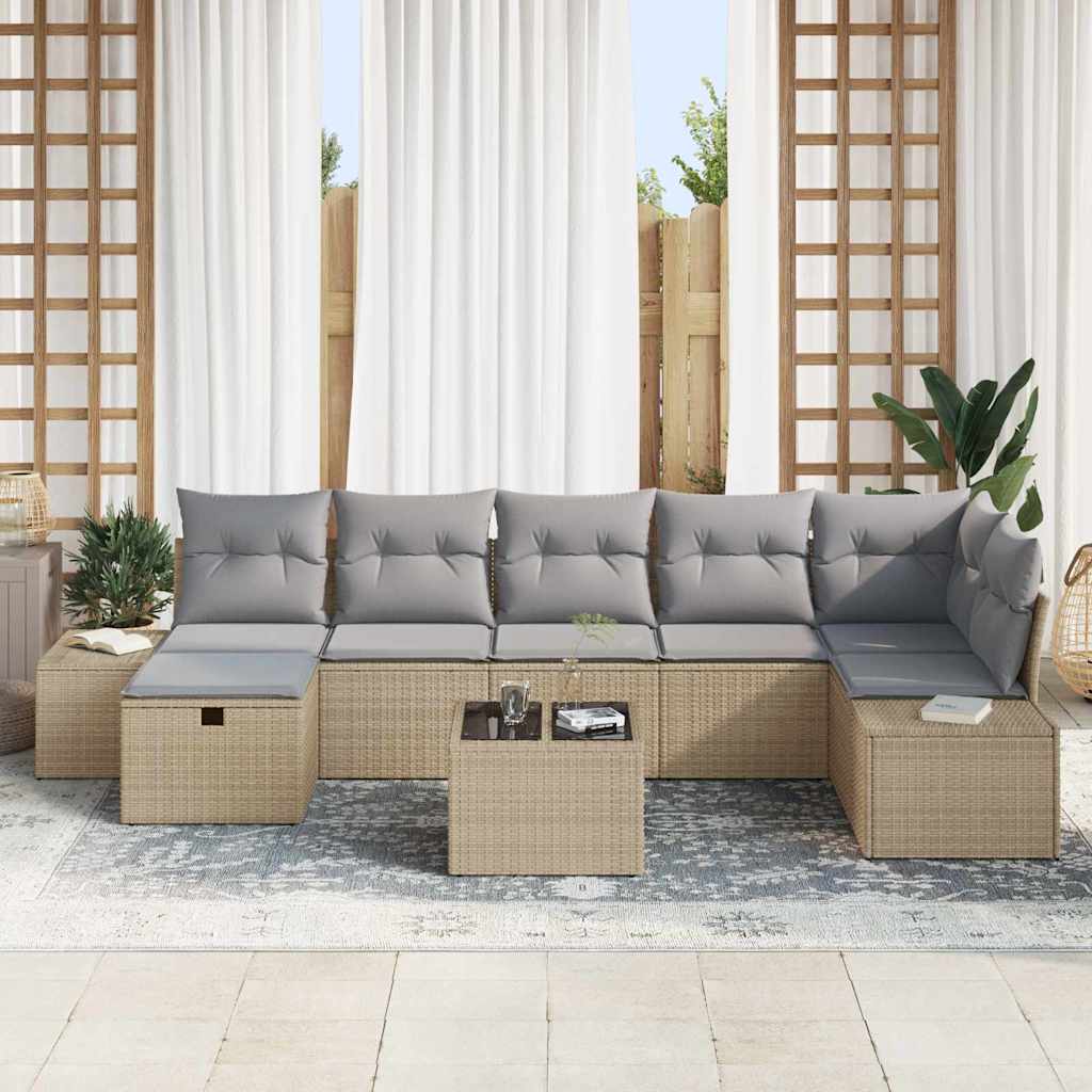 Gartensofa-set mit Kissen 8 pcs Beige Poly-Rattan