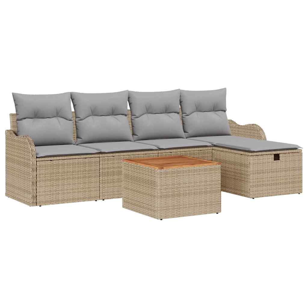 Gartensofa-set mit Kissen mit Speicher 6 pcs Beige Poly-Rattan