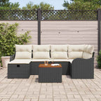 Gartensofa-set mit Kissen 7 pcs Schwarz Poly-Rattan